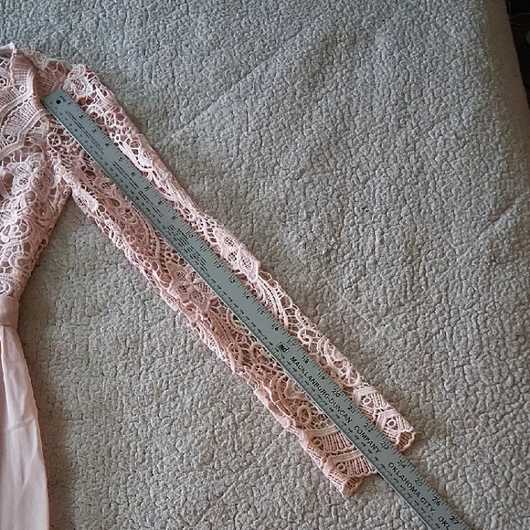 New Pinkblush Pink Long Sleeve Gown with Plunge Neckline - Picture 4 of 7